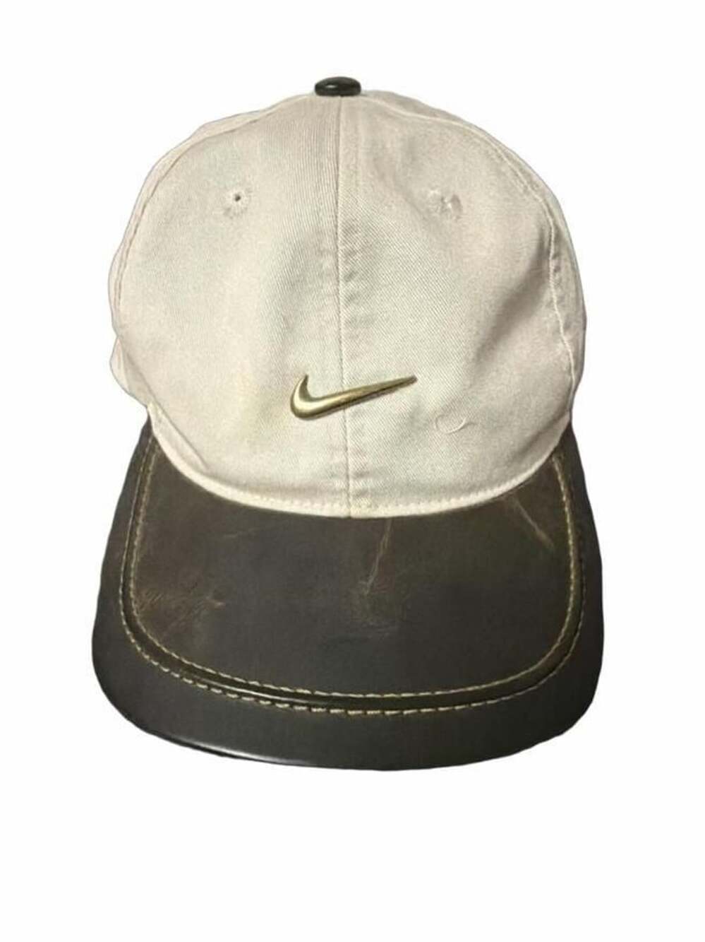 Nike Golf Leather Brim Strapback Hat White Green